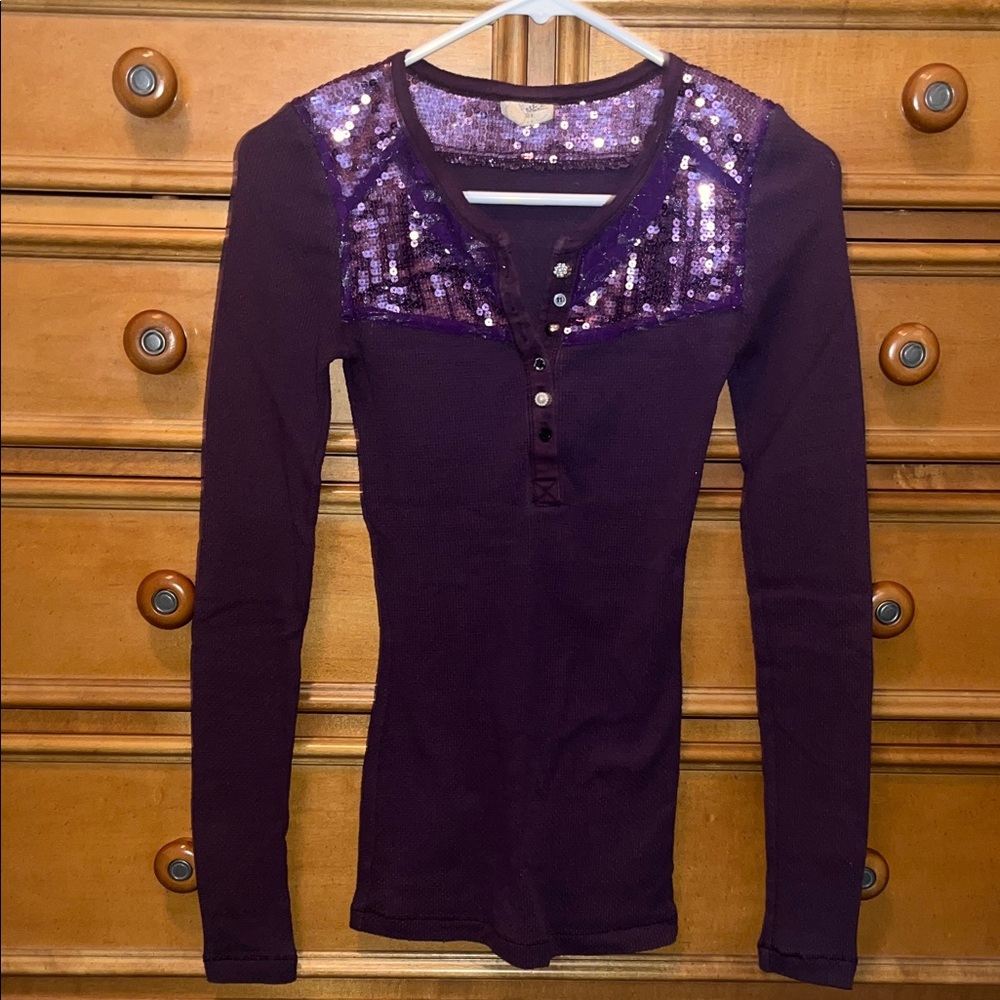 Free People Purple Sequin Long Sleeve Top - Picture 1 of 6